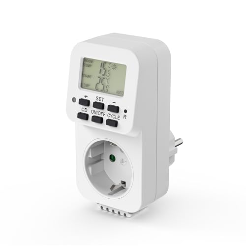 conecto Digitale Thermostat Steckdose, mit internem Fühler sowie Zeitsteuerung, für Terrarium, Gewächshaus, Räucherofen, Heizung, Temperaturregler, Kühlung und Frostwächter, 3600 Watt, weiß von conecto