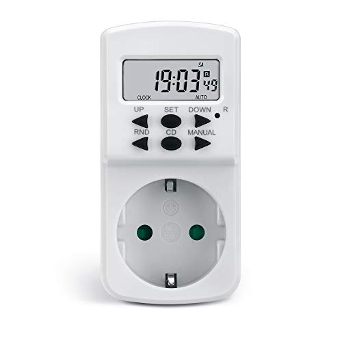 conecto CC50200 Digitale Zeitschaltuhr für Steckdose | 1,5" LCD-Display | 8 Schaltprogramme (Wochen-/Tages- und Minutenprogramm) | IP20 | Kindersicherung | 1800W | Back-Up Reserve-Akku | weiß von conecto