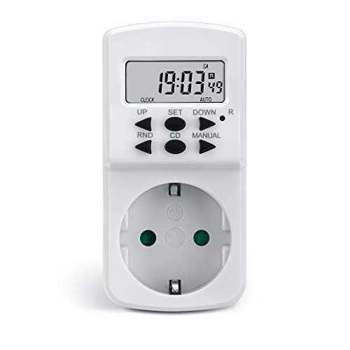 conecto Digitale Zeitschaltuhr für Steckdose | 1,5" LCD-Display | 8 Schaltprogramme (Wochen-/Tages- und Minutenprogramm) | Schutzklasse IP20 | Kindersicherung | 1800W | Back-Up Reserve-Akku | weiß von conecto