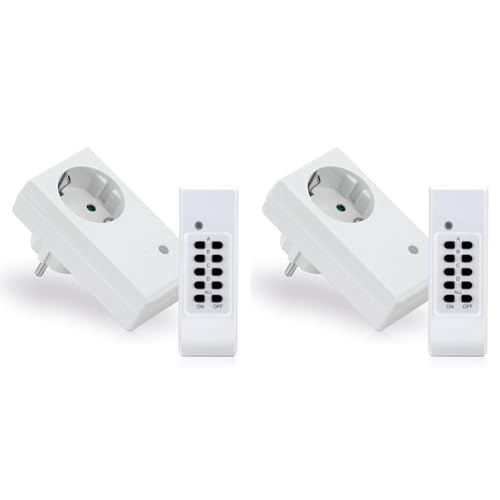 conecto Funksteckdosen Set (1x Funksteckdose, 1x Funkfernbedienung), Indoor, weiß (Packung mit 2) von conecto