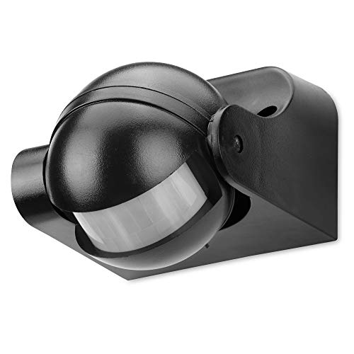 conecto CC50210 Infrarot Bewegungsmelder innen+außen Aufputz Wand LED 180° schwenkbar neigbar IP44 Dämmerungssensor (1 Stück), schwarz von conecto