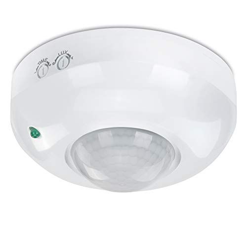 conecto Infrarot Bewegungsmelder Decke innen Aufputz Deckenmontage LED 360° Lichtsteuerung IP20 Dämmerungssensor (1 Stück), weiß von conecto