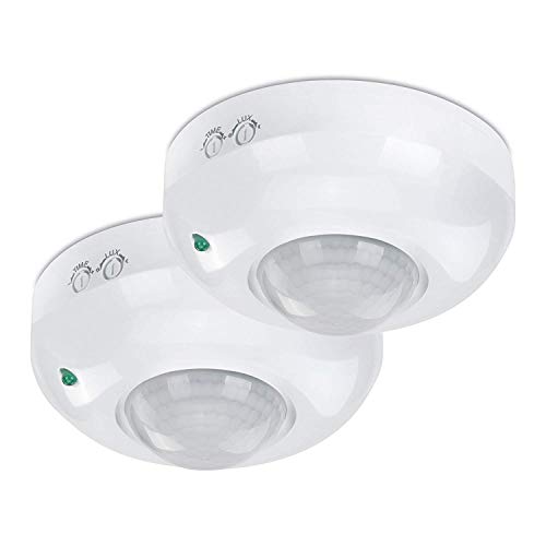 conecto Infrarot Bewegungsmelder Decke innen Aufputz Deckenmontage LED 360° Lichtsteuerung IP20 Dämmerungssensor (2er Set), weiß von conecto