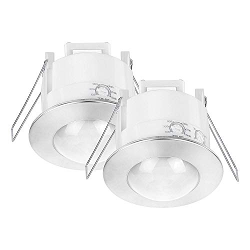 conecto Infrarot Bewegungsmelder Decke innen Unterputz Deckenmontage LED 360° Lichtsteuerung IP20 Dämmerungssensor (2er Set), Chrom von conecto