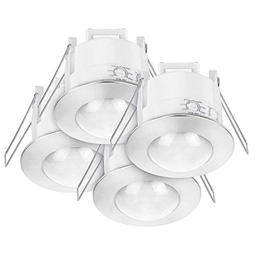 conecto Infrarot Bewegungsmelder Decke innen Unterputz Deckenmontage LED 360° Lichtsteuerung IP20 Dämmerungssensor (4er Set), Chrom von conecto