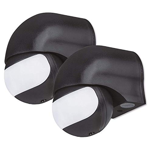 conecto Infrarot Bewegungsmelder innen+außen Aufputz Wand LED 180° schwenkbar neigbar IP44 Dämmerungssensor (2er Set), schwarz von conecto