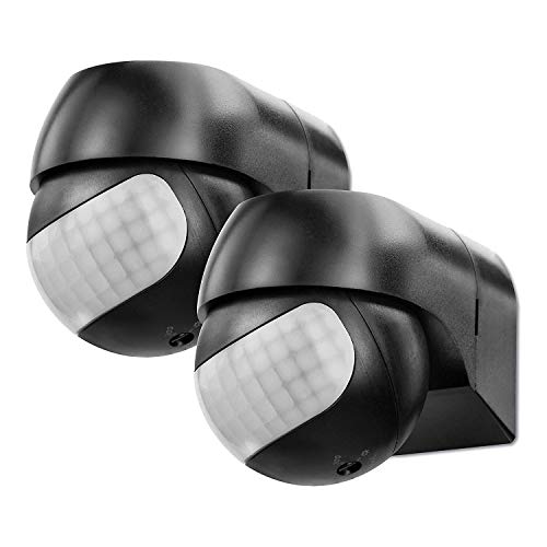 conecto Infrarot Bewegungsmelder innen+außen Aufputz Wand LED 180° schwenkbar neigbar IP44 Dämmerungssensor (2er Set), schwarz von conecto