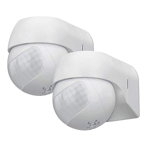 conecto Infrarot Bewegungsmelder innen+außen Aufputz Wand LED 180° schwenkbar neigbar IP44 Dämmerungssensor (2er Set), weiß von conecto