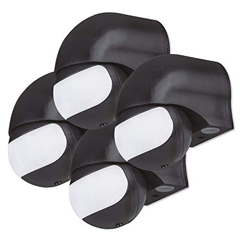 conecto Infrarot Bewegungsmelder innen+außen Aufputz Wand LED 180° schwenkbar neigbar IP44 Dämmerungssensor (4er Set), schwarz von conecto