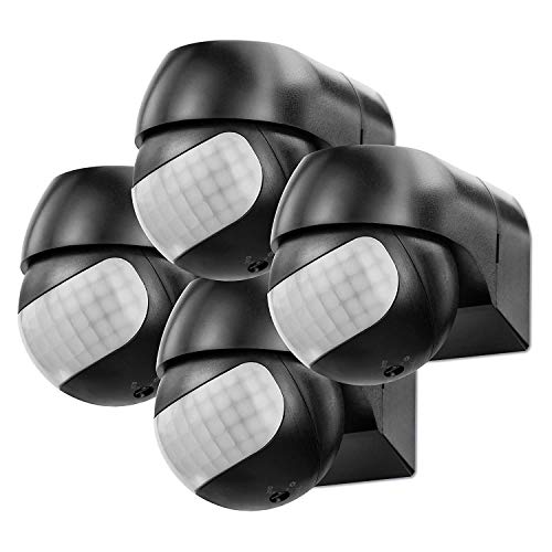 conecto Infrarot Bewegungsmelder innen+außen Aufputz Wand LED 180° schwenkbar neigbar IP44 Dämmerungssensor (4er Set), schwarz von conecto