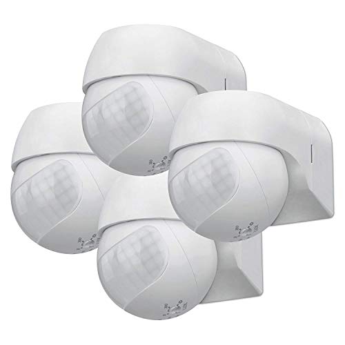 conecto Infrarot Bewegungsmelder innen+außen Aufputz Wand LED 180° schwenkbar neigbar IP44 Dämmerungssensor (4er Set), weiß von conecto