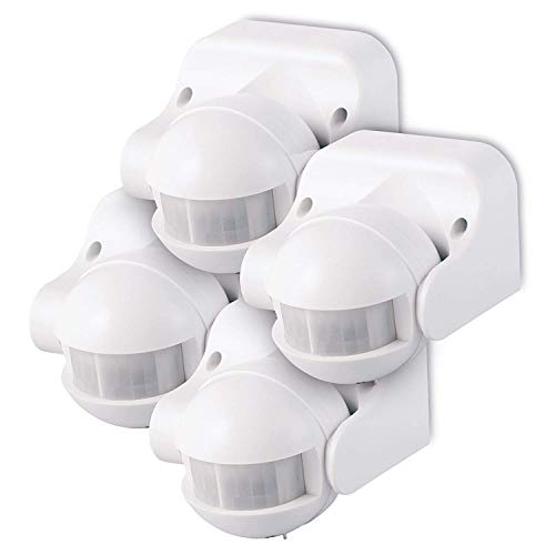 conecto Infrarot Bewegungsmelder innen+außen Aufputz Wand LED 180° schwenkbar neigbar IP44 Dämmerungssensor (4er Set), weiß von conecto