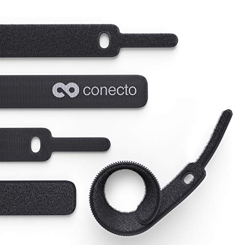 conecto Klett Kabelbinder 10cm Klettband mit Loop - Kabelmanagement Kabelorganizer Klettkabelbinder Klettverschluss schwarz, 10 Stk. von conecto