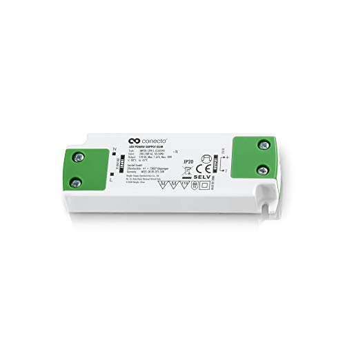 conecto LED Netzteil Transformator - 12 Volt LED-Trafo für LED Leuchtmittel und Lampen 20 Watt - Slimline von conecto
