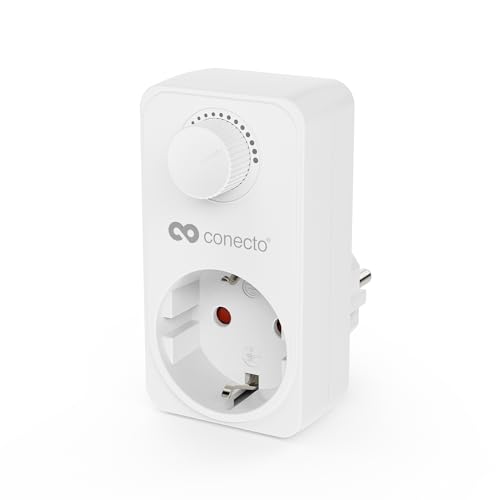 conecto Steckdosen Dimmer, Steckdosendimmer Adapter mit Helligkeitsregler für dimmbare Leuchtmittel wie LED, Halogenlampen, Glühbirnen, weiß von conecto