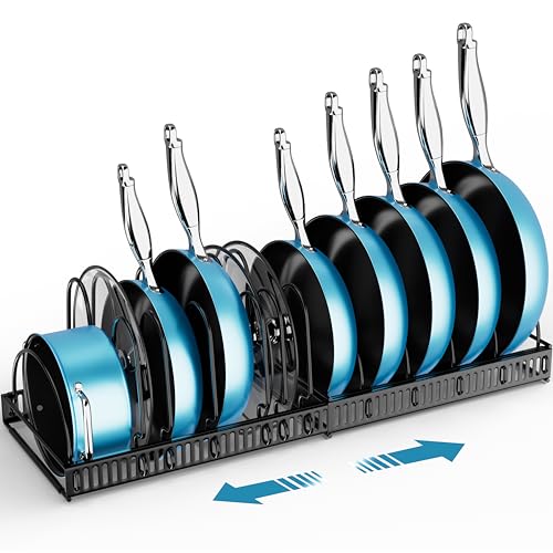 coneyaro Erweiterbarer Metall Töpfe und Pfannen Organizer für Küchenschränke, Schwarz, 22.9" x 9" x 6.18", Küchenregal für Kochgeschirr von coneyaro