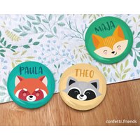 Magnet/Button Zum Personalisieren Mit Rotem Panda, Waschbär Und Fuchs von confettifriends