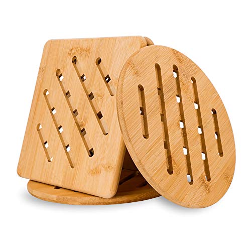 conisy Hitzebeständiger topfuntersetzer,4er Set Bambus Rutschfestes Waschbar Untersetzer für Küche Schüssel Topf Pfannen kanne und Teller (20cm) von conisy