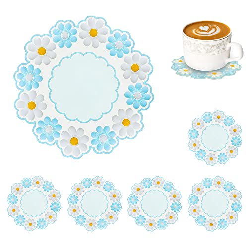 Conisy Untersetzer Gläser, 6er Set Glasuntersetzer Silikon für Getränke, Tassen, Bar, Glas - Tischuntersetzer (Kleine Blumen Blau) von conisy