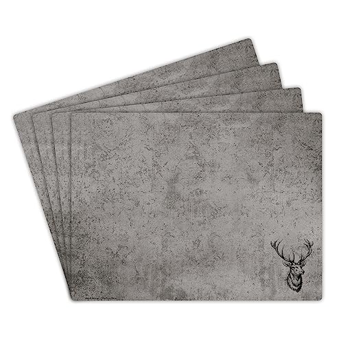 Tischsets (4er Set) Hirsch, REH, edle Beton Optik, 40 x 30 cm Platzset aus hochwertigem Vinyl, Tischset abwaschbar, pflegeleicht + rutschfest, BPA-frei | Design: “Deer“ von contento