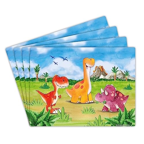 Tischsets für Kinder (4er Set) Dinosaurier, Dino, 40 x 30 cm Tischset aus hochwertigem Vinyl, Platzset abwaschbar, pflegeleicht + rutschfest, Kindermotiv, BPA-frei | Design: “Dinosaurs“ von contento