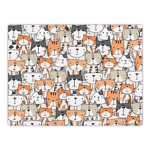 Tischsets für Kinder (4er Set) Katzen, 40 x 30 cm Platzset aus hochwertigem Vinyl, Tischset abwaschbar + rutschfest, BPA-frei | Design: “Cats&Dogs - Cat Pattern Orange“ von contento