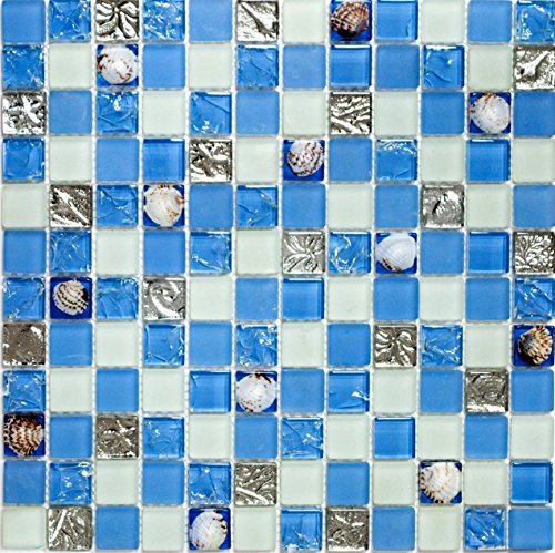 Glasmosaik Quadrat Crystal Muschel blau Transluzent Transparent 3D, Mosaikstein Format: 23x23x8 mm, Bogengröße: 300x300 mm, 10 Bögen von conwire