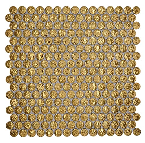 Keramik Mosaikfliese Knopfmosaik Loop Penny Rund uni gold gehämmert Wand Fliesenspiegel Küche von conwire