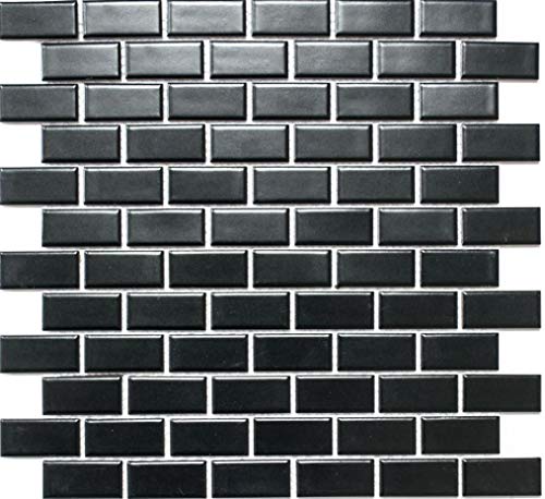 Keramikmosaik Mosaik Fliese Keramik Brick schwarz matt Küche Wandverkleidung Duschtasse Badewannenverkleidung Küchenfliese WC Mosaikmatte Mosaikplatte | 10 Mosaikmatten von conwire