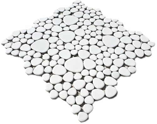 Keramiksteine Kieselmosaik Drops weiß glänzend Mosaiksteine Duschboden Duschwand 12-0102/1 Mosaikmatte von conwire