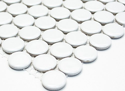 Knopfmosaik Rundmosaik Loop Penny weiß glänzend Keramik 10-0102 - 1 Matte von Mosaik-Netzwerk