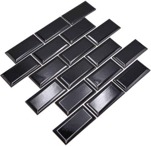 Metro Subway Mosaik Fliese Keramik schwarz für WAND BAD WC DUSCHE KÜCHE FLIESENSPIEGEL THEKENVERKLEIDUNG BADEWANNENVERKLEIDUNG WB26M-0303 von conwire
