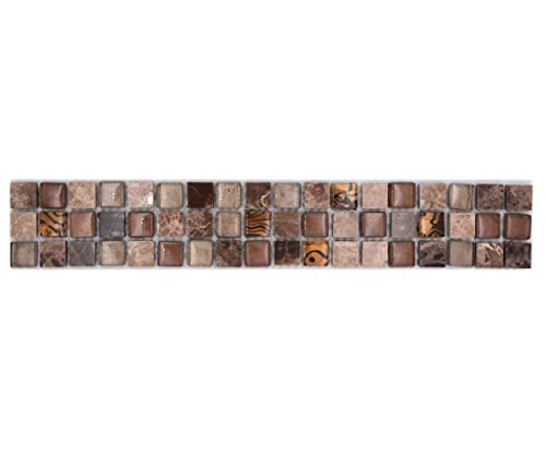 Mosaik Borde Bordüre Glasmosaik Naturstein mix beige braun emperador Wand Fliesenspiegel Küche Dusche von conwire