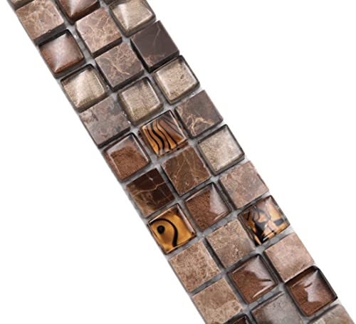 Mosaik Borde beige braun Glasmosaik Naturstein glänzend Quadrat Wand Boden Küche Bad Dusche von conwire
