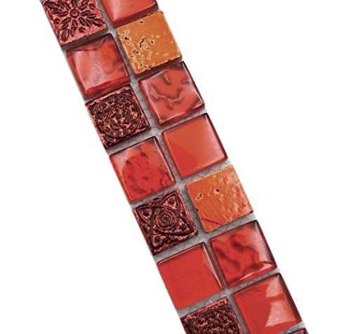 Mosaik Borde rot Retrooptik Transluzent Resin glänzend Quadrat Wand Küche Bad von conwire