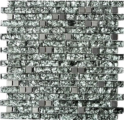 Mosaik Fliese Edelstahl grüngrau Stäbchen Glasmosaik Crystal Stahl steingrüngrau für WAND BAD WC DUSCHE KÜCHE FLIESENSPIEGEL THEKENVERKLEIDUNG BADEWANNENVERKLEIDUNG Mosaikmatte Mosaikplatte von conwire