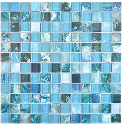 Mosaik Fliese Glasmosaik Quadrat Crystal mix greenblue/ocean für WAND KÜCHE Fliesenspiegel Thekenverkleidung Wandverblender von conwire