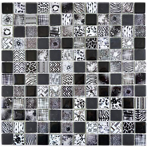 Mosaik Fliese Glasmosaik Quadrat Crystal mix schwarz für WAND KÜCHE Fliesenspiegel Thekenverkleidung Wandverblender von conwire