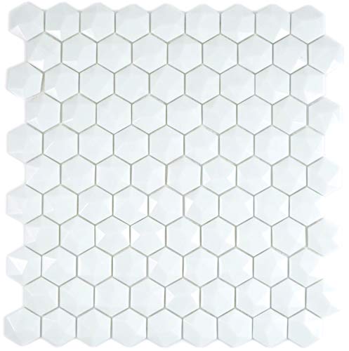 Mosaik Fliese Hexagon Ecoglas uni weiß 3D für WAND BAD WC KÜCHE FLIESENSPIEGEL THEKENVERKLEIDUNG BADEWANNENVERKLEIDUNG von conwire