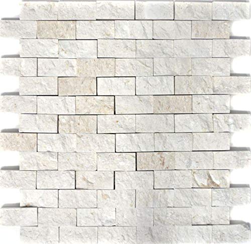 Mosaik Fliese Kalkstein Naturstein weiß Brick Splitface Colonial Limestone für WAND BAD WC DUSCHE KÜCHE FLIESENSPIEGEL THEKENVERKLEIDUNG BADEWANNENVERKLEIDUNG Mosaikmatte Mosaikplatte von conwire