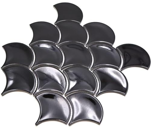 Mosaik Fliese Keramik Fächer schwarz glänzend für WAND BAD WC DUSCHE KÜCHE FLIESENSPIEGEL THEKENVERKLEIDUNG BADEWANNENVERKLEIDUNG Mosaikmatte Mosaikplatte von conwire