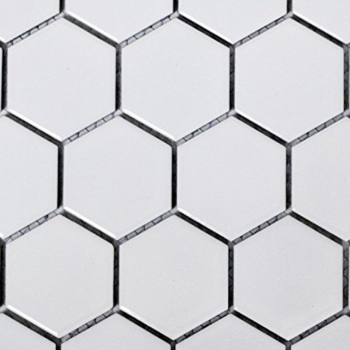 Mosaik Fliese Keramik Hexagon weiß glänzend für BODEN WAND BAD WC DUSCHE KÜCHE FLIESENSPIEGEL THEKENVERKLEIDUNG BADEWANNENVERKLEIDUNG Mosaikmatte Mosaikplatte von conwire