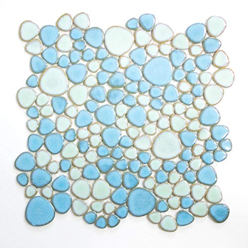Mosaik Fliese Keramik Kiesel hellblau hellgrün glänzend für BODEN WAND BAD WC DUSCHE KÜCHE FLIESENSPIEGEL THEKENVERKLEIDUNG BADEWANNENVERKLEIDUNG Mosaikmatte Mosaikplatte | 10 Mosaikmatten von conwire