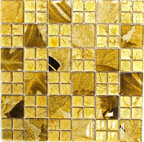 Mosaik Fliese Kombination Glasmosaik Crystal gold für WAND BAD DUSCHE KÜCHE FLIESENSPIEGEL THEKENVERKLEIDUNG BADEWANNENVERKLEIDUNG Mosaikmatte Mosaikplatte | 10 Mosaikmatten von conwire