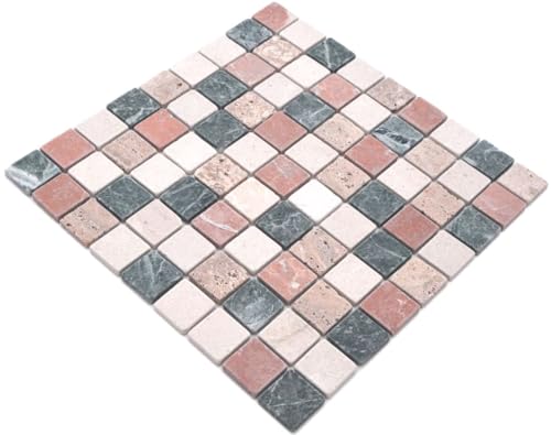 Mosaik Fliese Marmor Naturstein creme beige rot grün Random für BODEN WAND BAD WC DUSCHE KÜCHE FLIESENSPIEGEL THEKENVERKLEIDUNG BADEWANNENVERKLEIDUNG Mosaikmatte Mosaikplatte von conwire