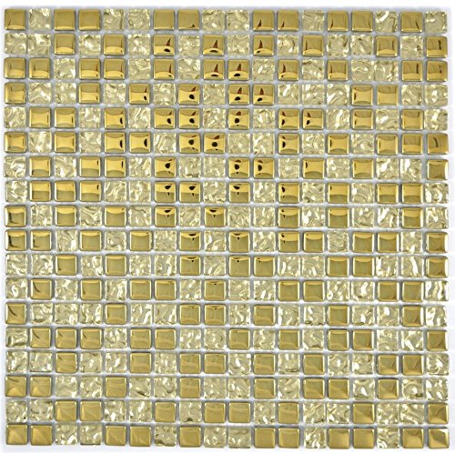 Mosaik Fliese Transluzent Glasmosaik Crystal gold Glas für WAND BAD DUSCHE KÜCHE FLIESENSPIEGEL THEKENVERKLEIDUNG BADEWANNENVERKLEIDUNG Mosaikmatte Mosaikplatte | 10 Mosaikmatten von conwire