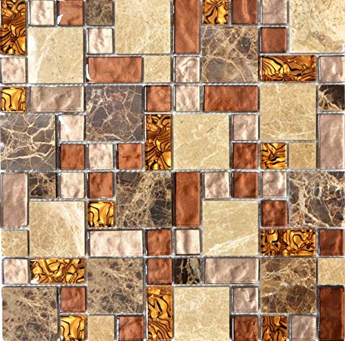 Mosaik Fliese Transluzent beige braun Kombination Glasmosaik Crystal Stein beige braun für BODEN WAND BAD WC DUSCHE KÜCHE FLIESENSPIEGEL THEKENVERKLEIDUNG Mosaikmatte Mosaikplatte von conwire