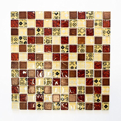 Mosaik Fliese Transluzent beige rot Glasmosaik Crystal Resin Optik beige rot für WAND WC KÜCHE FLIESENSPIEGEL THEKENVERKLEIDUNG Mosaikmatte Mosaikplatte von conwire