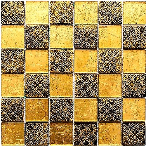 Mosaik Fliese Transluzent gold Glasmosaik Crystal Resin Optik gold für WAND WC KÜCHE FLIESENSPIEGEL THEKENVERKLEIDUNG Mosaikmatte Mosaikplatte von conwire