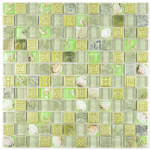 Mosaik Fliese Transluzent grün Glasmosaik Crystal Stein Muschel grün für WAND BAD WC DUSCHE KÜCHE FLIESENSPIEGEL THEKENVERKLEIDUNG BADEWANNENVERKLEIDUNG Mosaikmatte Mosaikplatte von conwire